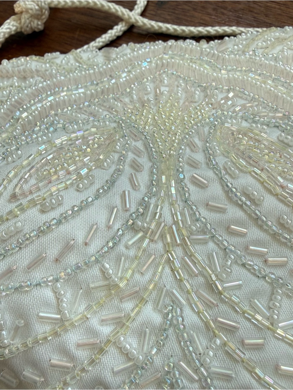 Vintage Ivory Beaded Evening Clutch with Rope Strap - Picture 3 of 4